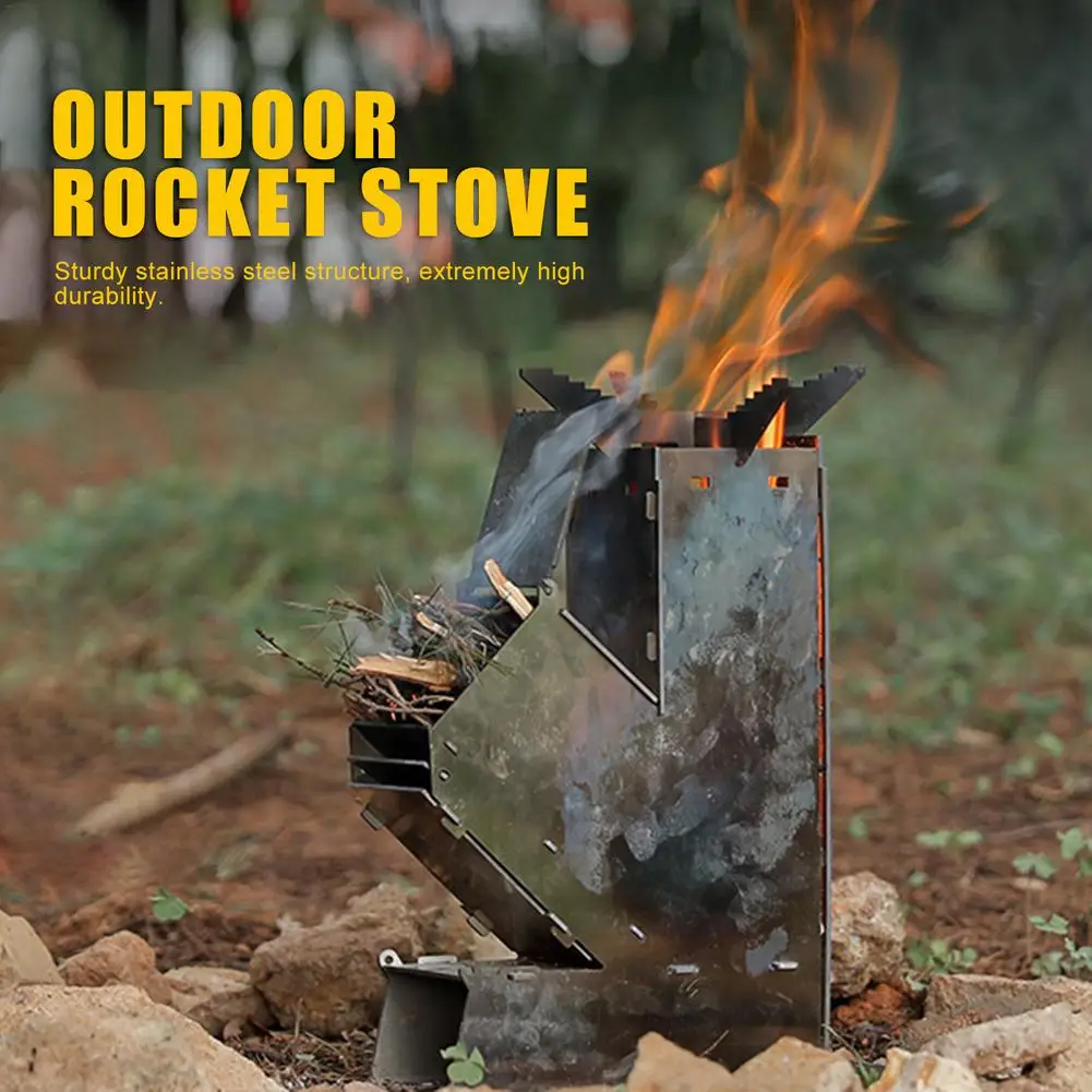 

Stainless Steel Camping Stove Portable Collapsible Wood Burner Collapsible Burning Rocket Stove Picnic Cooking Cookware