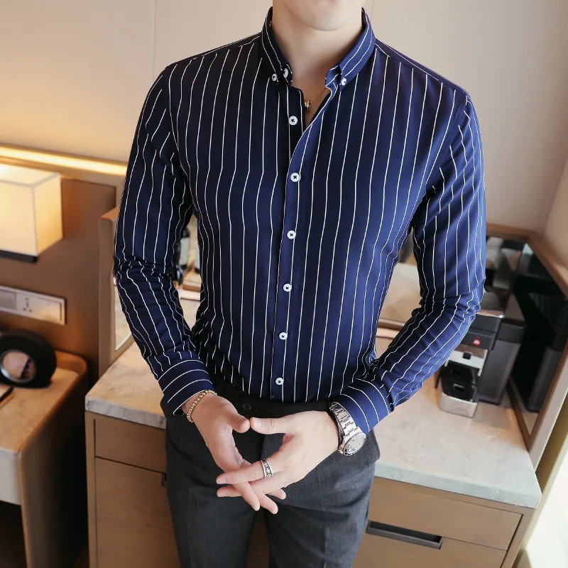Мужская рубашка в полоску с длинными рукавами для отдыха и деловых встреч