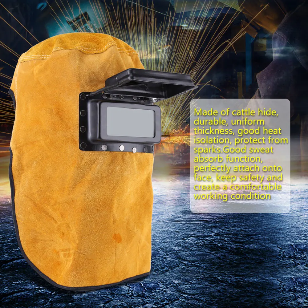 

Protect Welder Mask Yellow Grinding Leather Hood Convenient Welding Helmet Cowhide -15-65 Filter Lens Head-Mounted Sparkproof