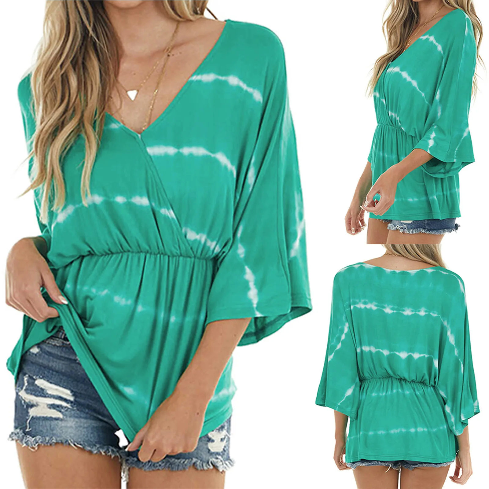 

Блузка женская с рукавом 3/4 и V-образным вырезом, в стиле Харадзюку