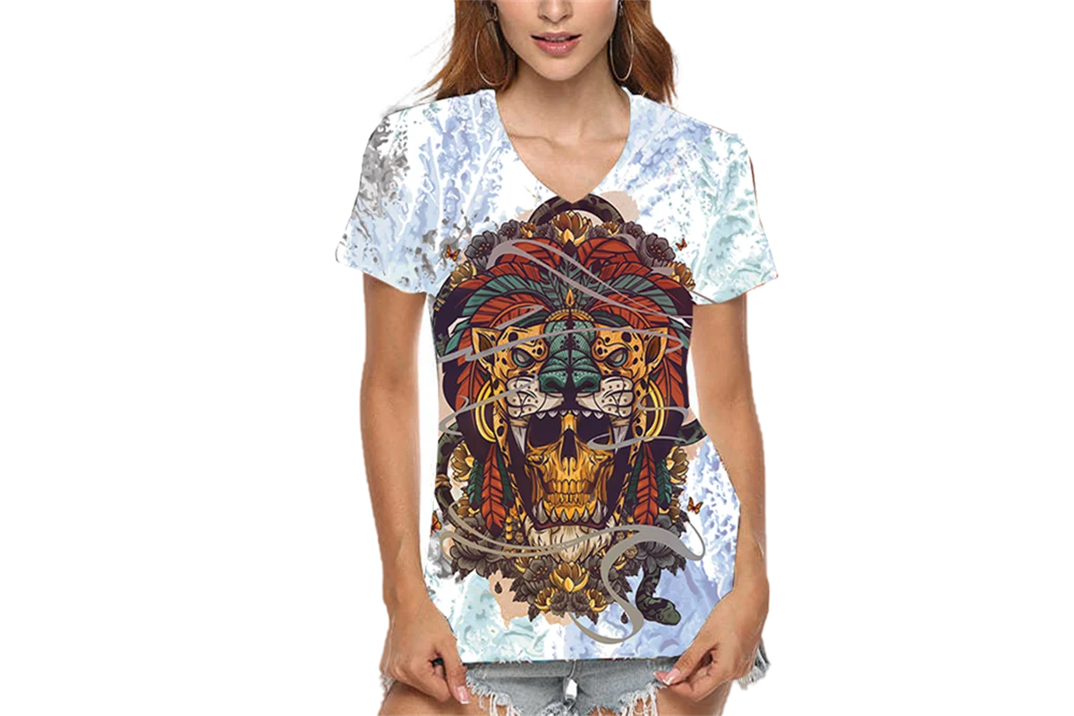 

Women's V-Neck Short Sleeve T-Shirt, Casual 3D Print Top, Urban Style Shirt, Plus Size Loose Fit, 5XL