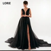 lorie glitter prom dresses 202 o neck tulle black long wedding party arabic evening gown celebrity dress for graduation