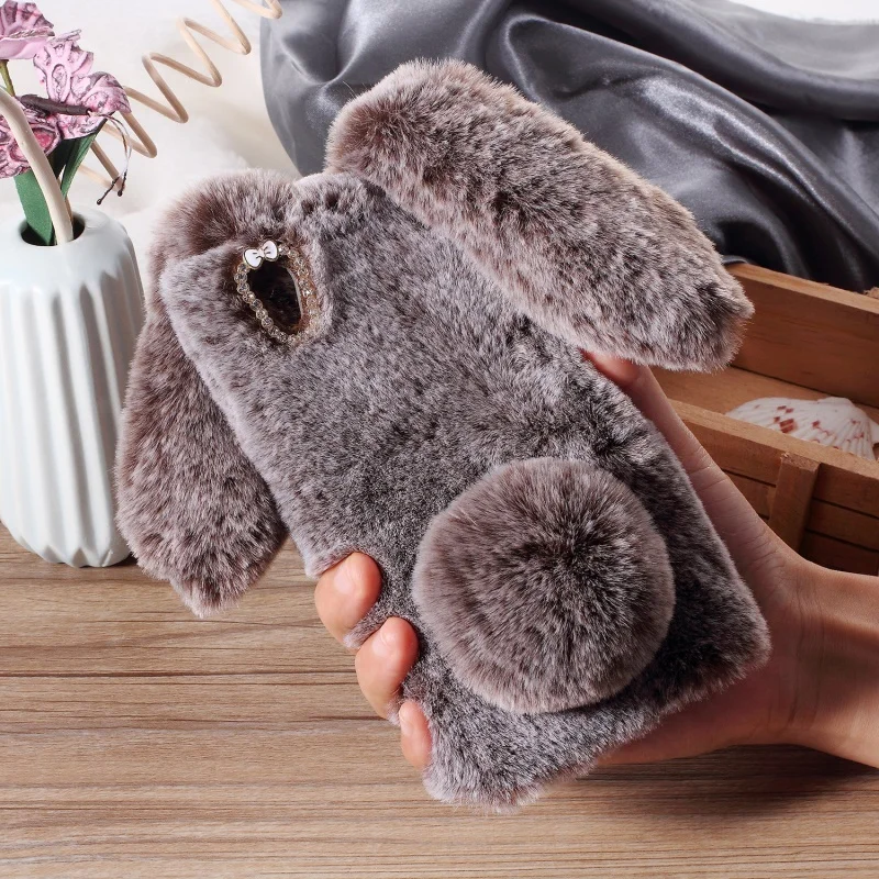 Rabbit Fur hair Plush Phone Case For Sony Xperia 2 20 5 1 10 plus cute soft TPU back Cover for XA1 XA2 XA Ultra PLUS XZS Shell |