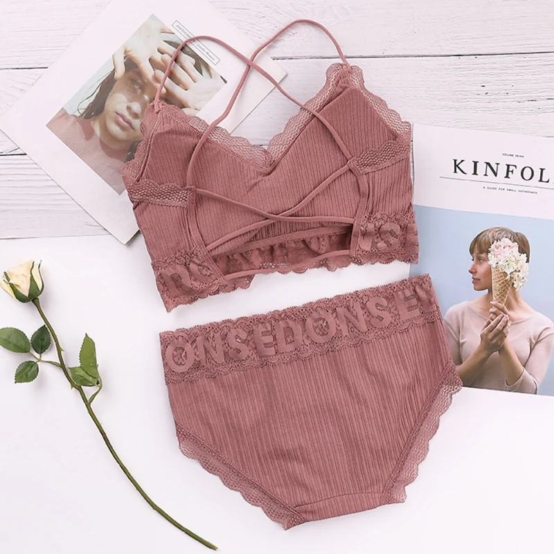 

Women Lace Bra Sets Seamless Cotton Underwear Backless Vest Sexy Panties Padded Bralette Female Lingerie Briefs Intimates.