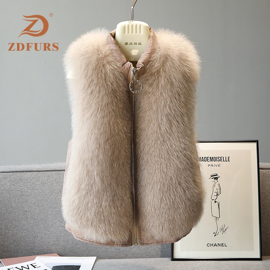 ZDFURS* натуральный Лисий мех жилет Стильный Зимний короткий толстый женский меховой жилет куртка пуховик натуральный мех жилет пальто тонкий однотонный