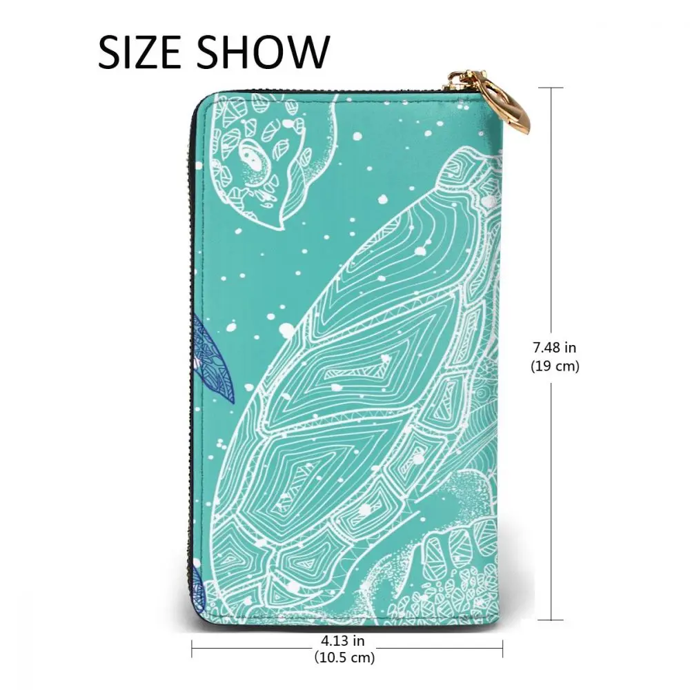 

Fashion Leather Wallet Mandala Sea Turtles Long Zipper Wallet Clutch Bag Purse for Woman Man Girls Boys