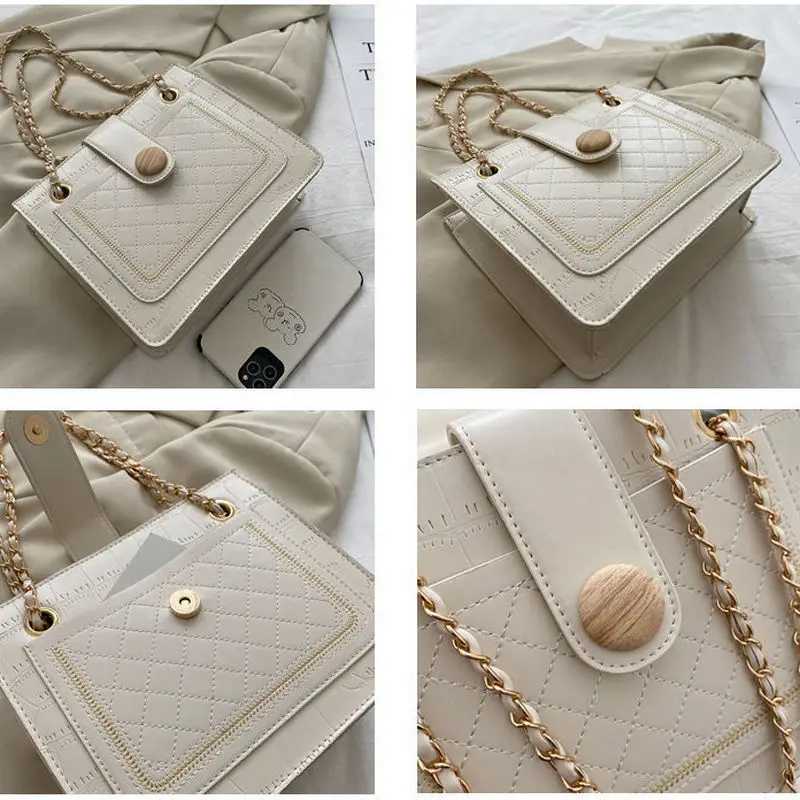 

Chain Cross Body Bag Woman Hasp Vintage Pu Leather Female Small Crossbody Bags Fashion Plaid