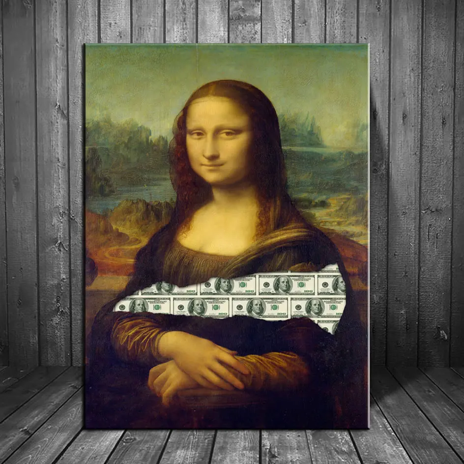 Mona Lisa с плакаты о деньгах и печатает Абстрактная живопись холст для жилых комнат