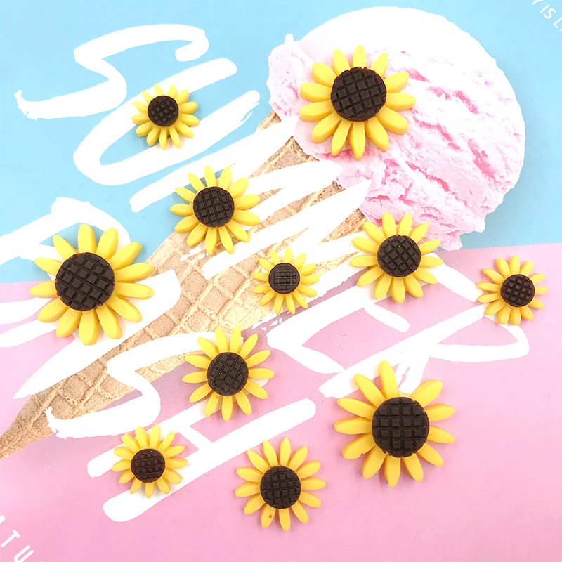 10 шт./лот Подсолнух кабошон из смолы с плоской задней частью кавайный головной