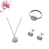 80 hot sale women round zircon ear studs open ring necklace fashion party jewelry charm set