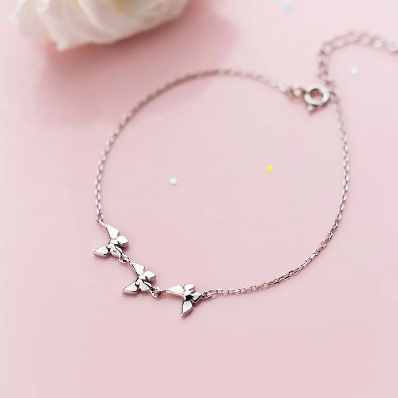 Женский браслет-цепочка из стерлингового серебра 925 пробы с милым бантом и