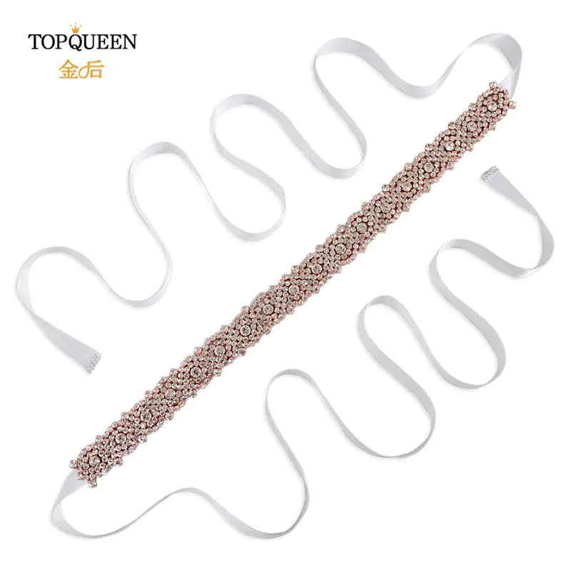 TOPQUEEN S28B-RG розовое золото свадебный пояс Стразы пояс для свадебных платьев пояс с бисером ручной работы пояс подруги невесты и пояса - Цвет: White