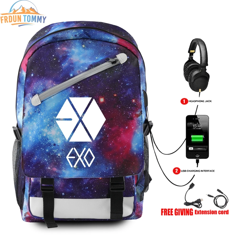 Новый модный рюкзак с принтом EXO многофункциональная дорожная сумка USB зарядкой