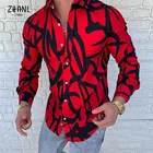 Мужская рубашка с длинным рукавом, красная Повседневная однобортная рубашка с принтом, кардиган с лацканами в европейском и американском стиле, новинка 2021