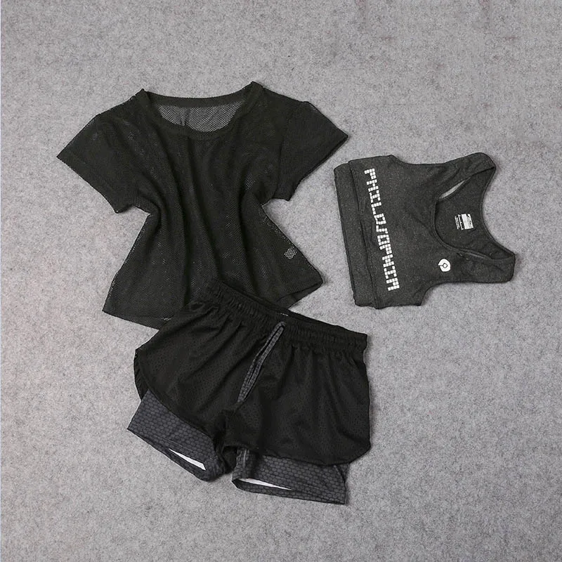 Women's Yoga Suit 3 PCS Set Fitness Clothing Sportswear For Female Workout High Waist Sports Clothes Running Top | Спорт и