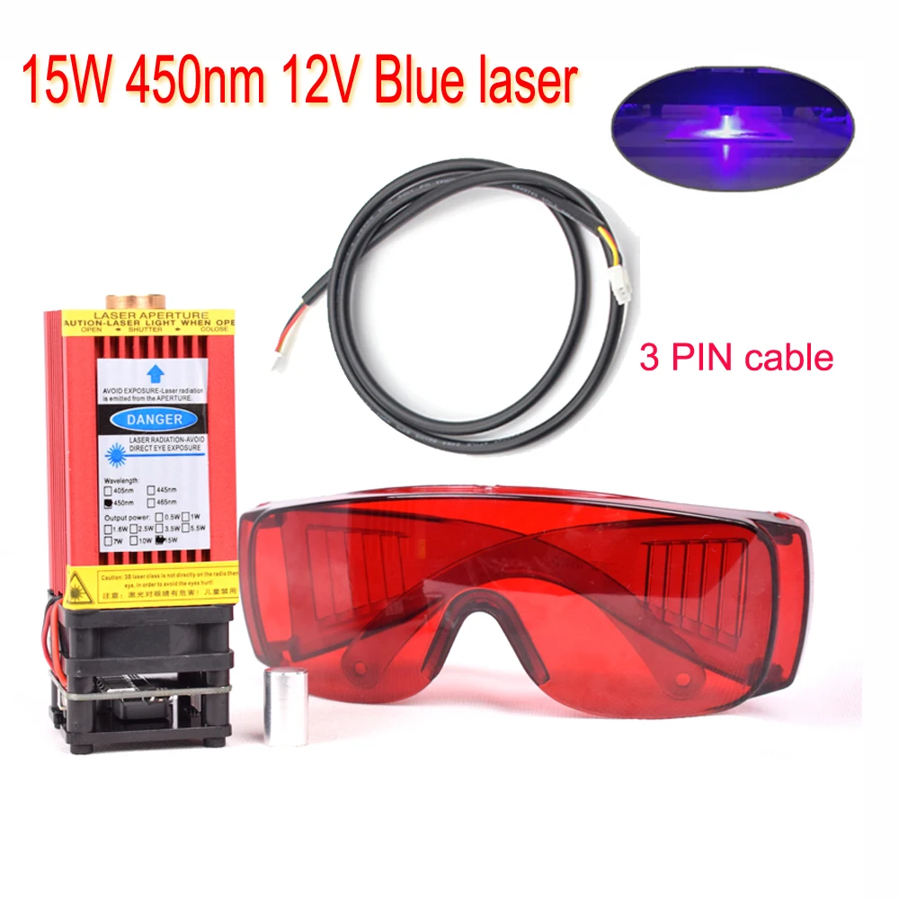 15000 нм МВт 12 В Мощный регулируемый фокус синий лазерный модуль DIY Лазерный Гравер
