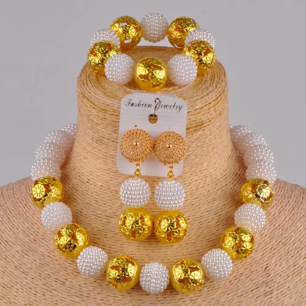 

lovely white simulated pearl bead costume necklace african jewelry set FZZ31-02