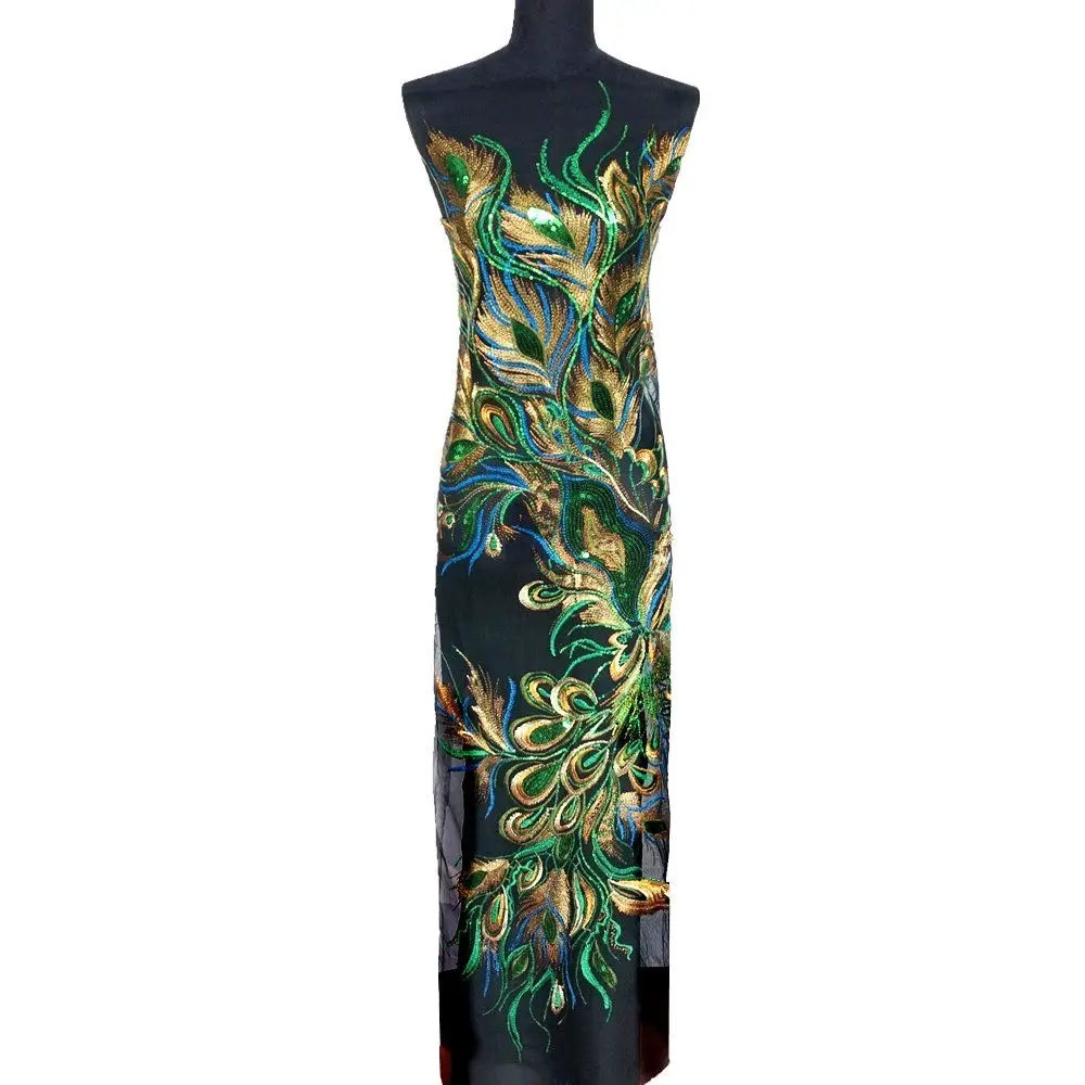 130 см зеленый павлин перо Феникс кружево ткань черная сетка вышитое платье