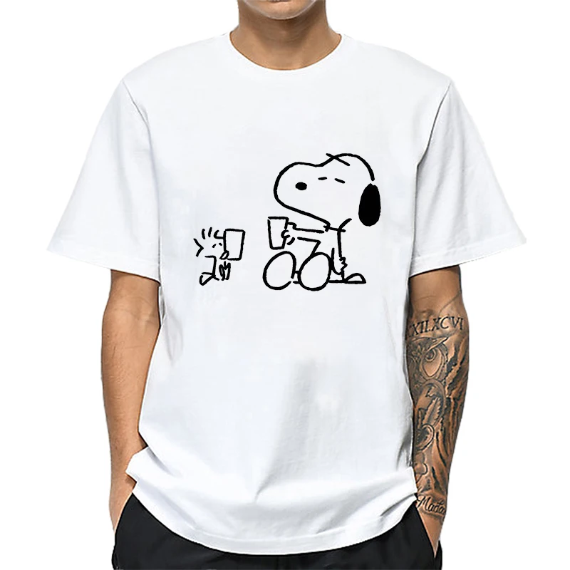 Mount tsharp Snoopy узор для мужчин футболка с милым принтом Футболки хлопок Harajuku