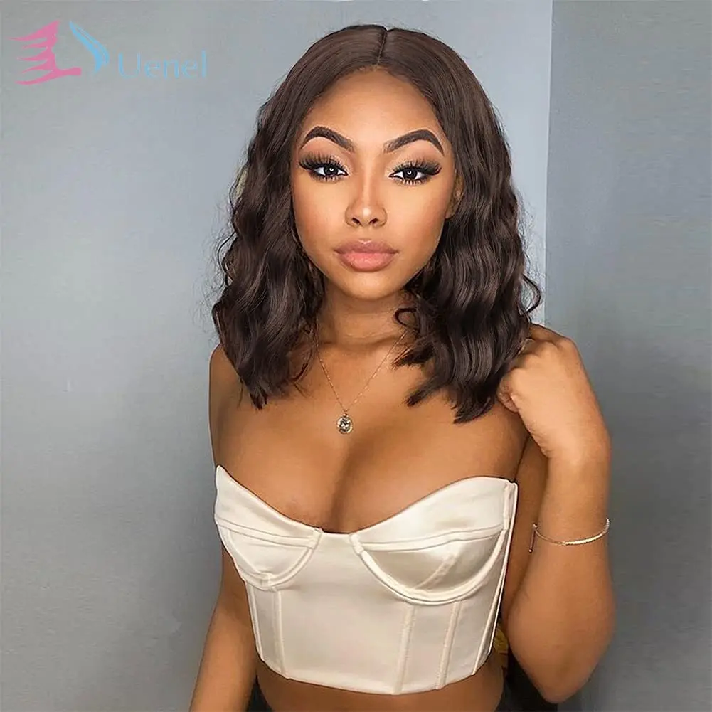 

Короткие коричневые парики Uenel для женщин, темно-коричневые волнистые синтетические парики боб, длина плеч, парики среднего размера для жен...