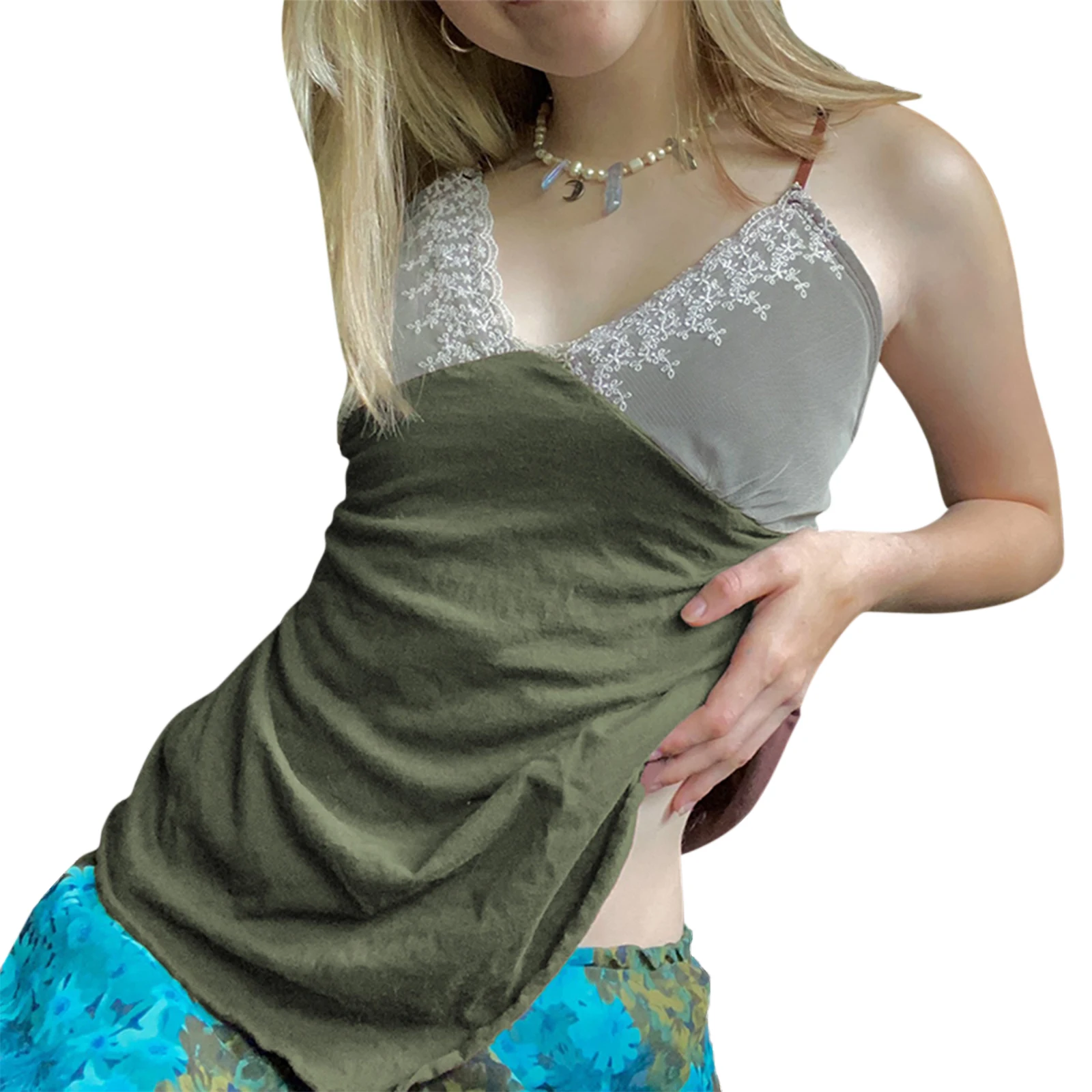 

Женская кружевная кофта в стиле пэчворк, цветные топы на бретелях-спагетти с V-образным вырезом для взрослых