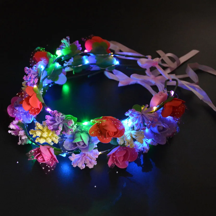 Головная повязка с цветком для вечеринки светодиодная лента волос венок