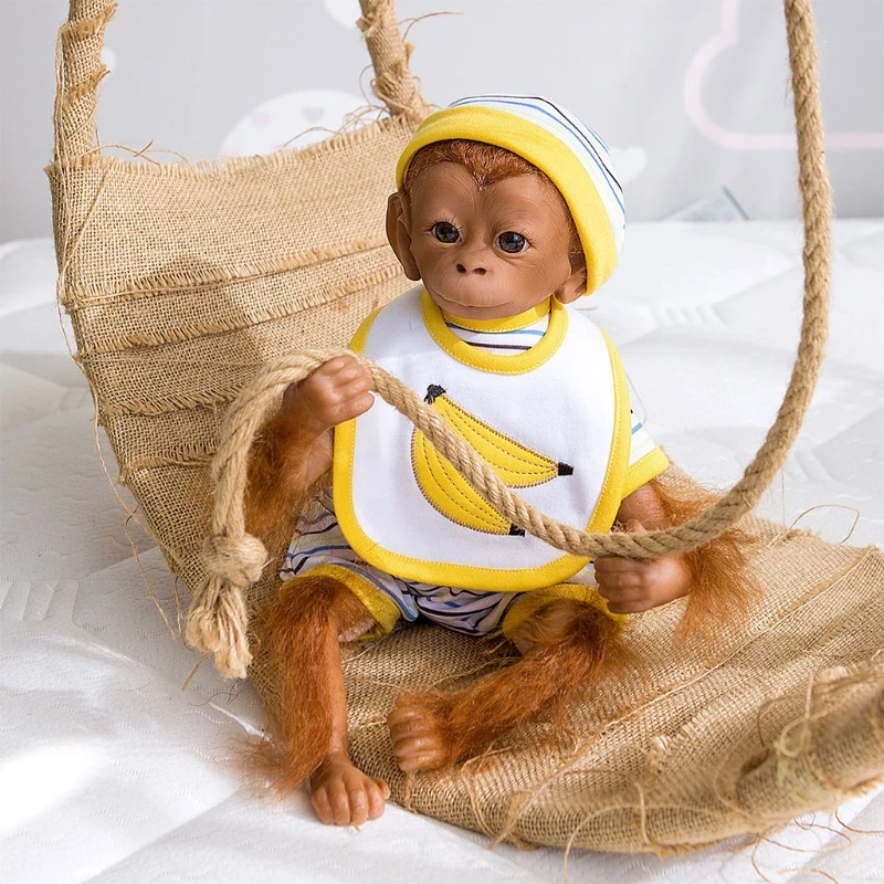 

50LE 48cm Monkey Doll Reborn Lifelike Soft Silicone Vinyl Realistic Looking Cute Baby Dolls Toddler Girls Toy