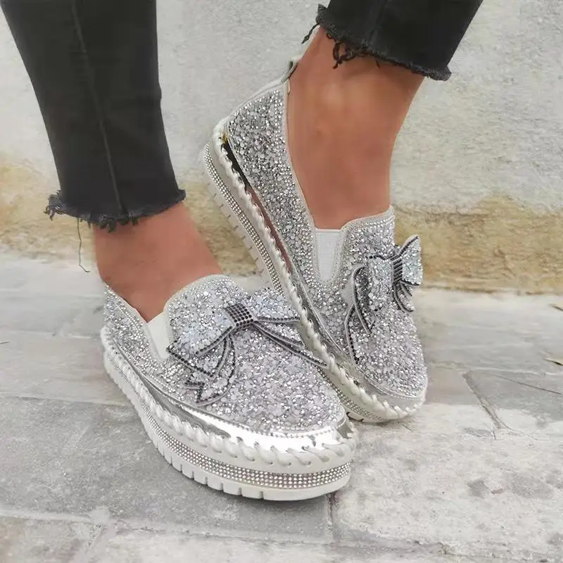 Autumn Fashion Man-made Diamond Sequin Flat Shoes sneakers women New Casual Ladies Single Shoes Dropshipping Fulfillment