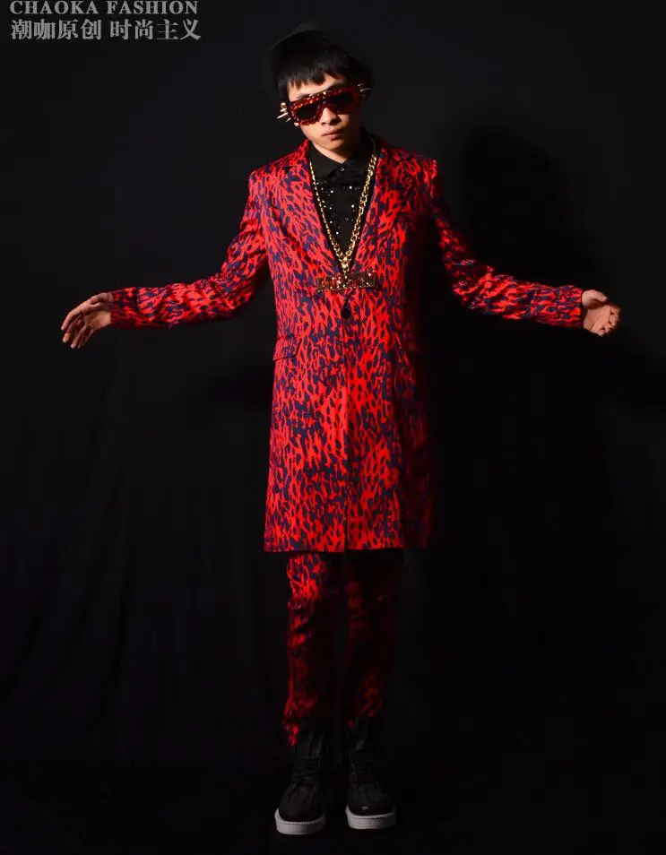 Красный Блейзер с леопардовым принтом мужские костюмы Дизайнерская куртка