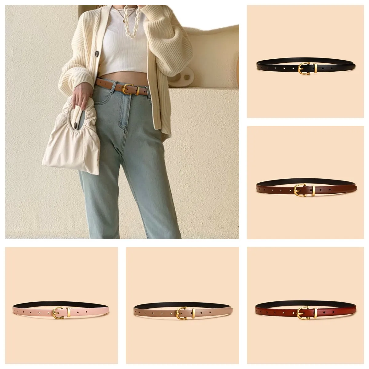 

1pcs Belt Dress Simple Versatile Women Leather Thin Belts Retro Beltversatile Decorative Jeans Waistband