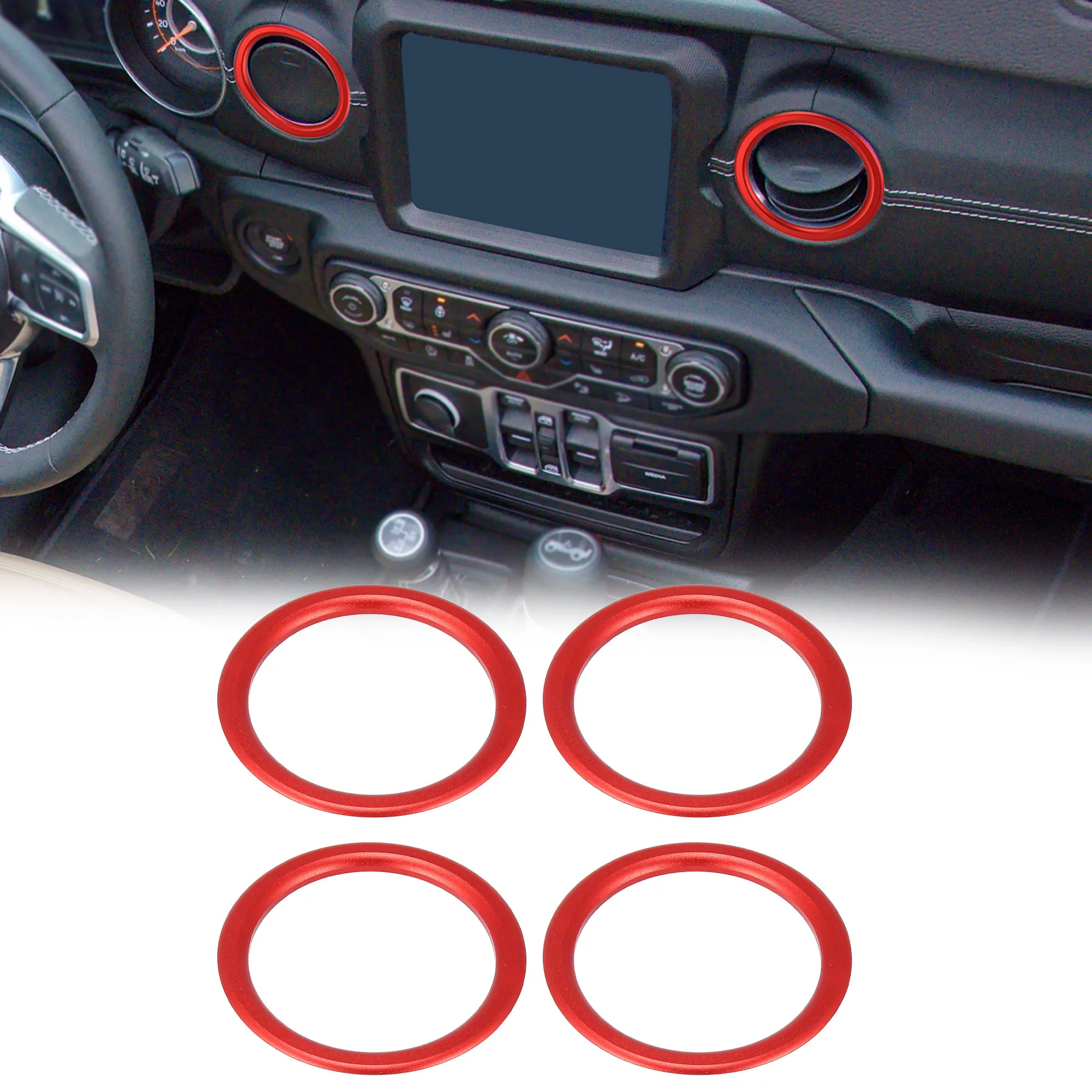 

Uxcell 4 шт. Вентиляционное кольцо для приборной панели кондиционера для Jeep Wrangler JL 2018-2021 Гладиатор JT 2020-2021 крышка выходного отверстия красное ко...