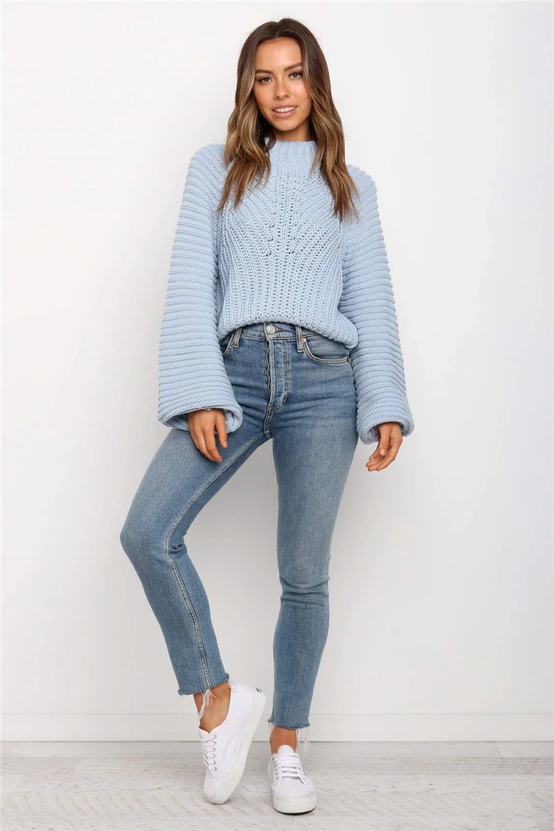 Свитер женский с воротником-хомутом и рукавами-фонариками | Женская одежда