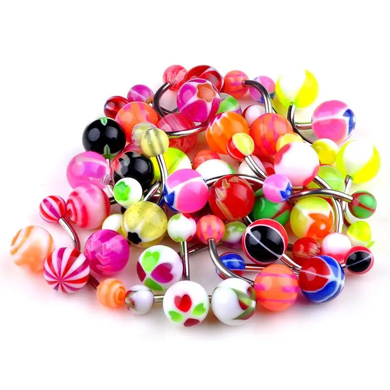 10 шт./компл. Нержавеющая сталь кольцо пупка изогнутая штанга с акриловой шаблон