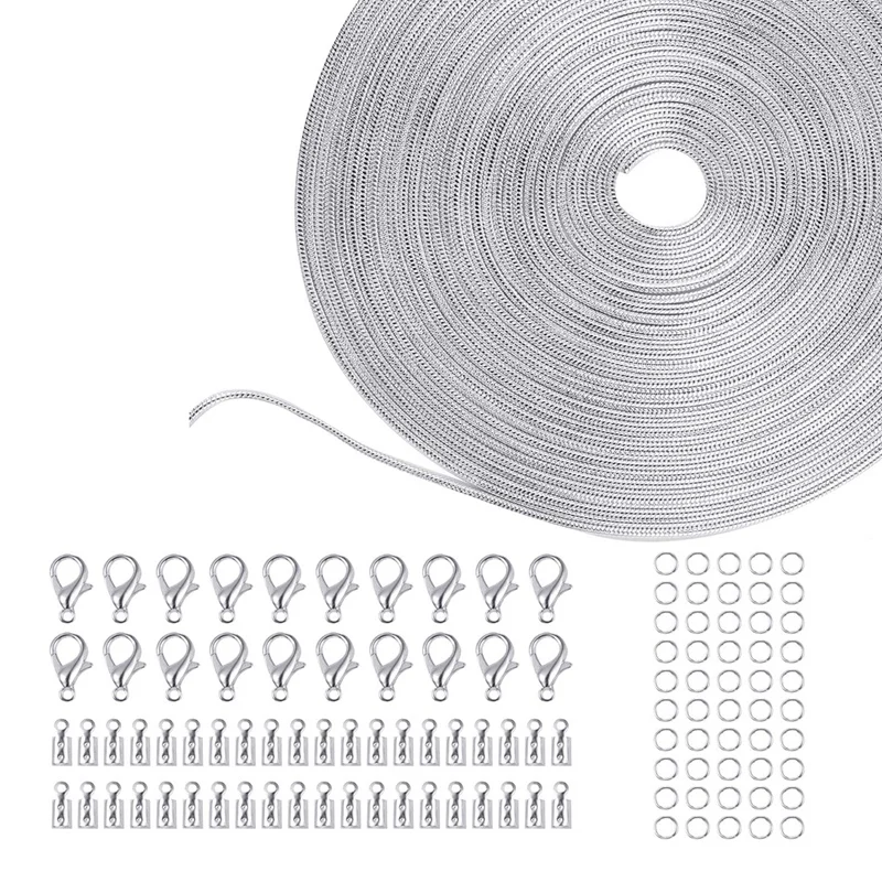 

33 Feet Snake Chains Link Cable Chain with 20 Lobster Clasps 50 Jump Rings and 40 Connectors Clasps for Jewelry Making