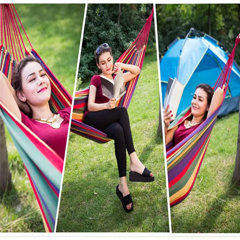 

1pc rainbow Outdoor Leisure Portable Hammock canvas Hammocks Ultralight Garden Sports Home Travel Camping Hammock 280*80cm U3