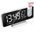 Светодиодный цифровой будильник HD с красной проекцией, с дисплеем температуры и влажности, радио, USB, зеркальные прикроватные часы