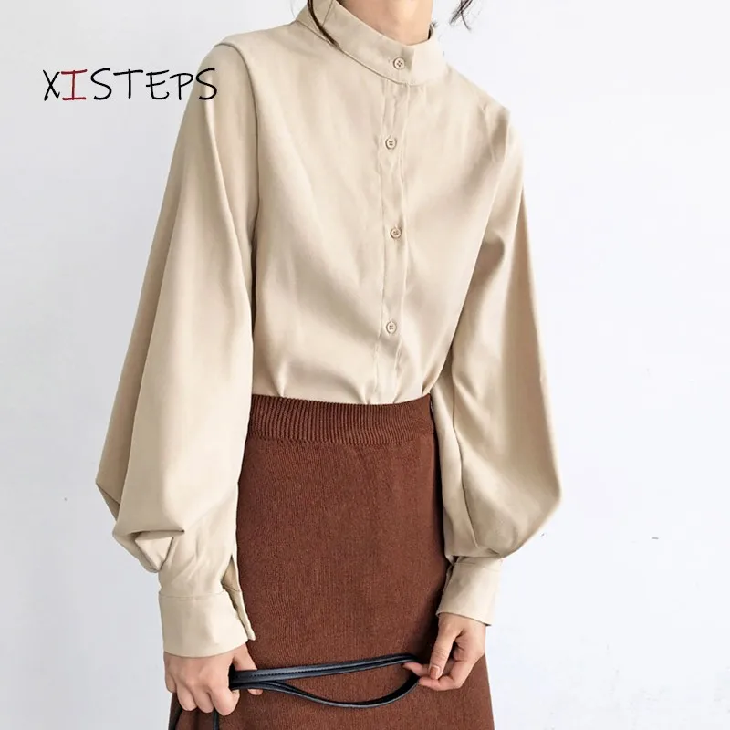 High Quality Women Blouses Shirts Personalized Big Lantern Sleeve Tops Chic Office Lady Blusas Feminina 2021 Black White Clothes