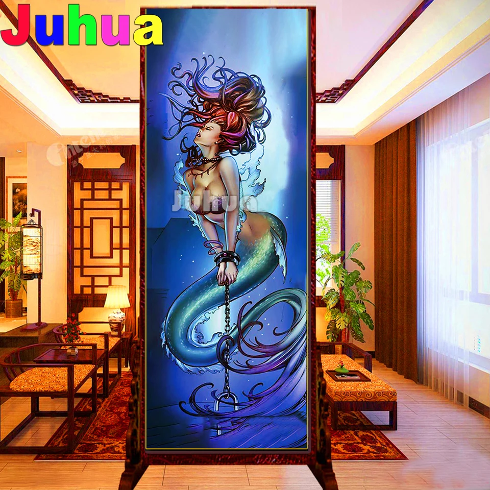 

large Diamond Embroidery Cartoon Mermaid Imprisoned in the deep sea Full Square Diamond Painting Rhinestone,Diamant Painting