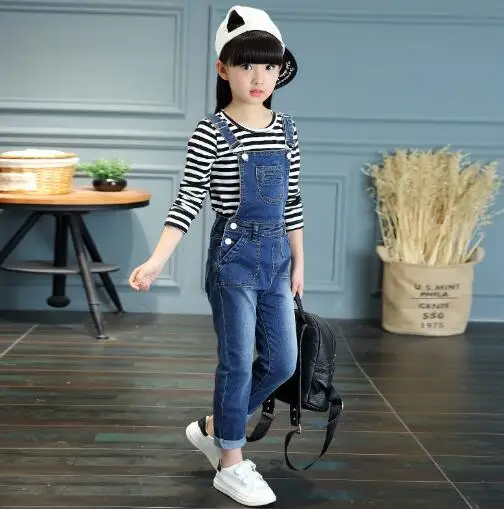 Комплект одежды для девочек Весенняя Повседневная футболка в полоску с длинным