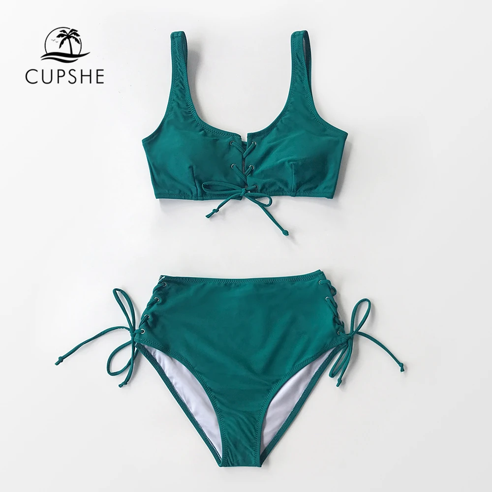 CUPSHE, желтый, цветочный принт, бикини, наборы, для женщин, высокая талия, на шнуровке, два предмета, купальники,, для девушек, сексуальные, пляжные, купальники