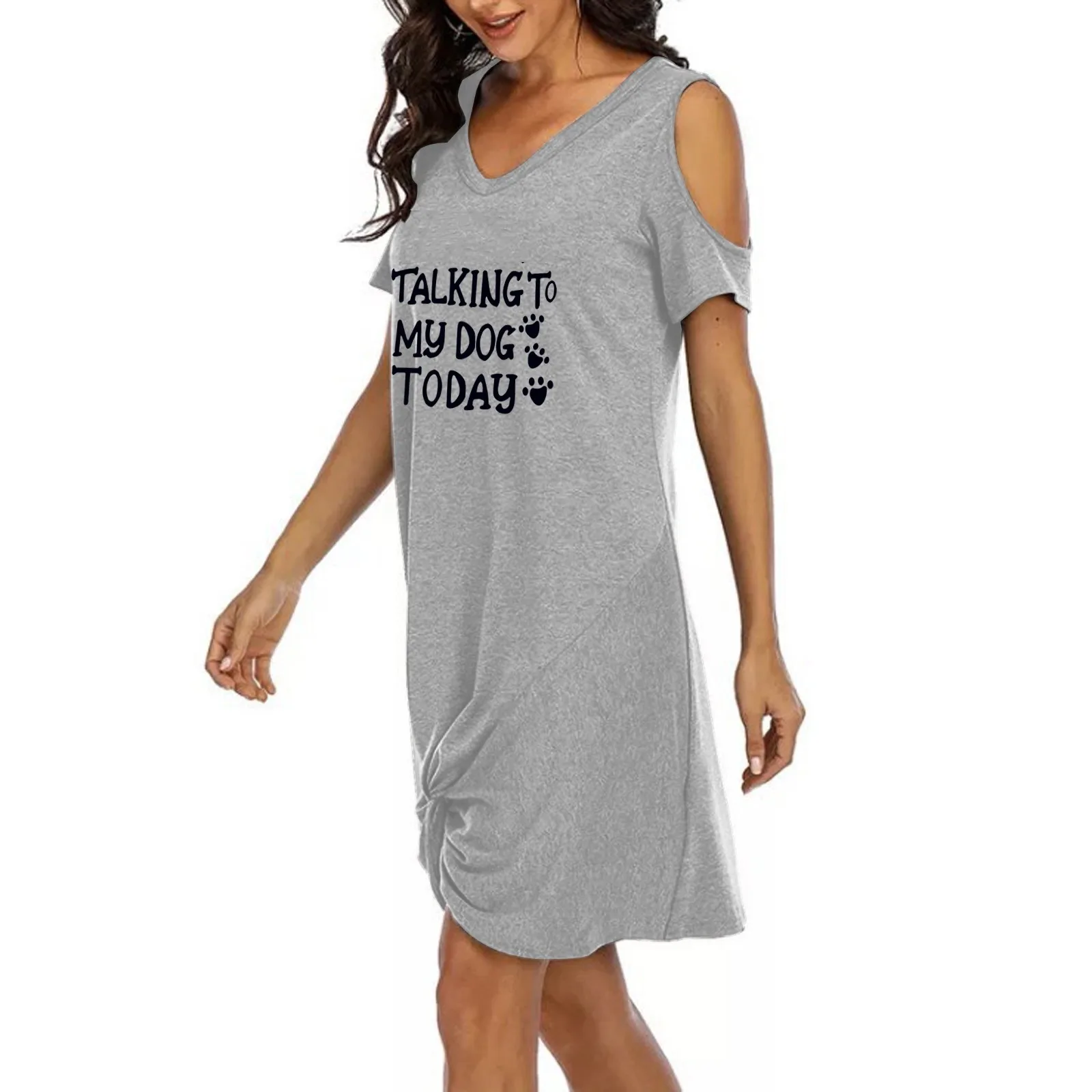 

Summer Autumn Women's Fashion Strapless Tie the knot V-Neck Short sleeves Leisure Dress Femme Dresses party gothic clothes