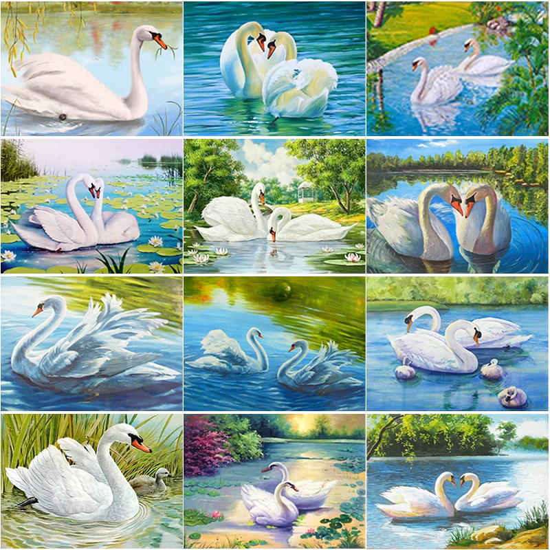

New 5D DIY Diamond Painting Swan Lake Diamond Embroidery Animal Cross Stitch Full Square Round Drill Crafts Art Home Decor Gift
