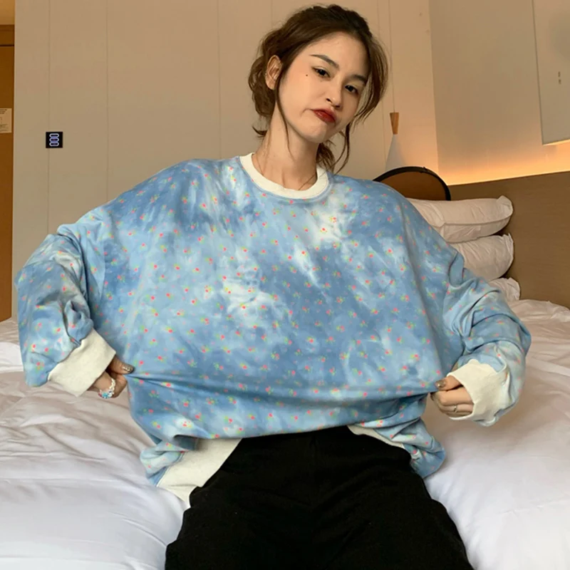 

2020 Hoodies Sweatshirt for Women Oversized Long Sleeve Streetwear Print O-neck Femme Tops Winter Clothes Warm Ropa De Mujer