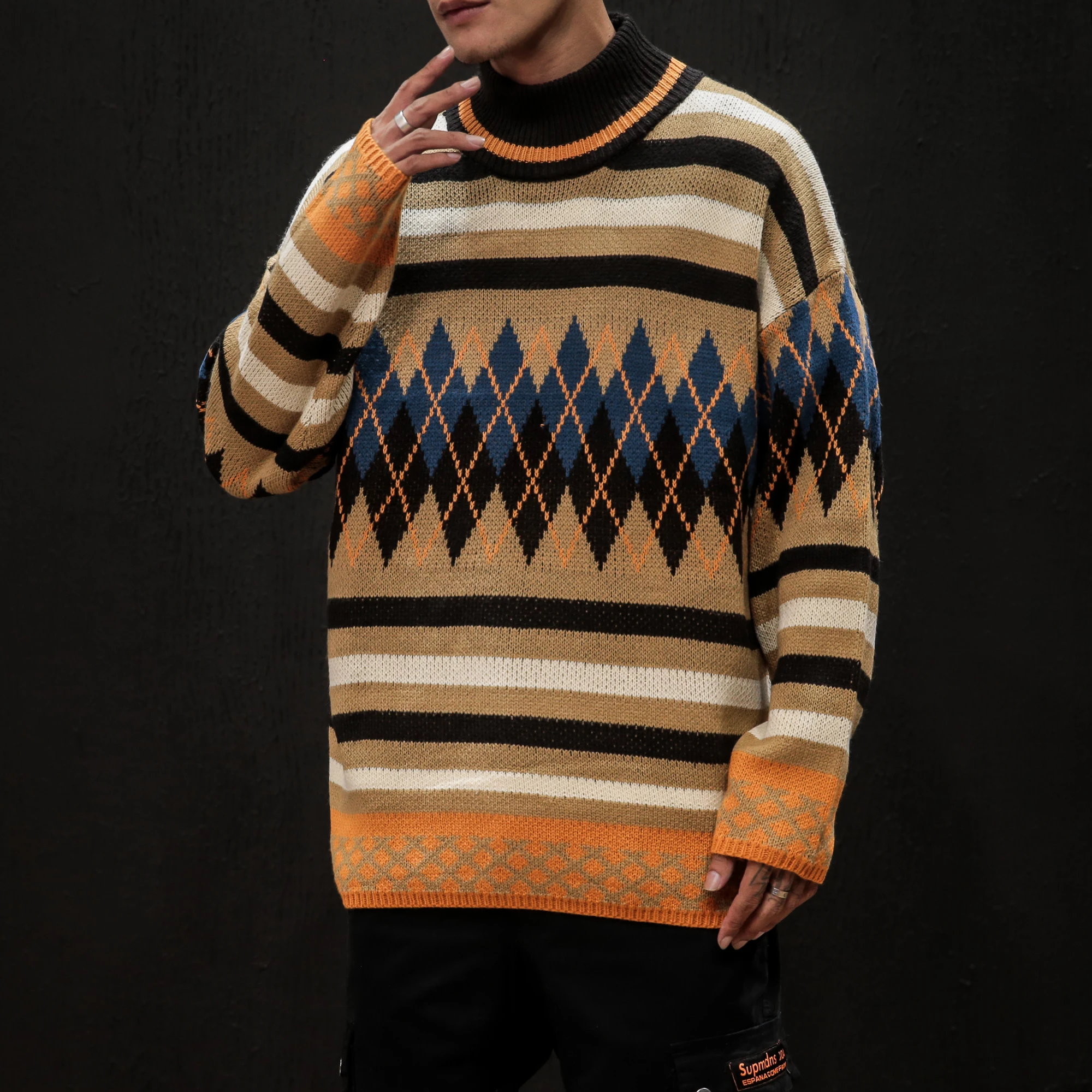 Модный свитер с принтом Мужская Уличная одежда вязаный мужской пуловер мягкий