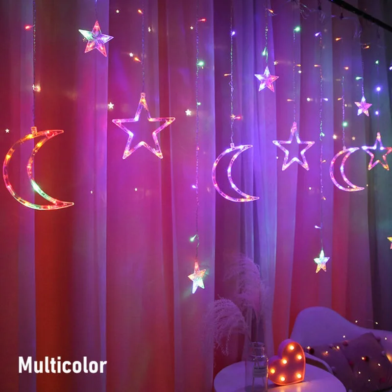 

3.5m Star Moon String Lights Lamp Curtain Home Festival Decoration 138Leds