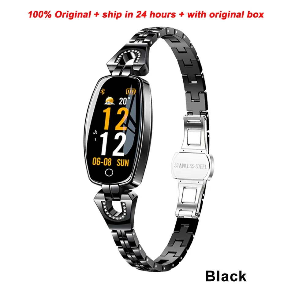 black Модные Смарт-часы Greentiger H8, женские, для занятий фитнесом, водонепроницаемые, пульсометр, кровяное давление, умный Браслет - Цвет: black