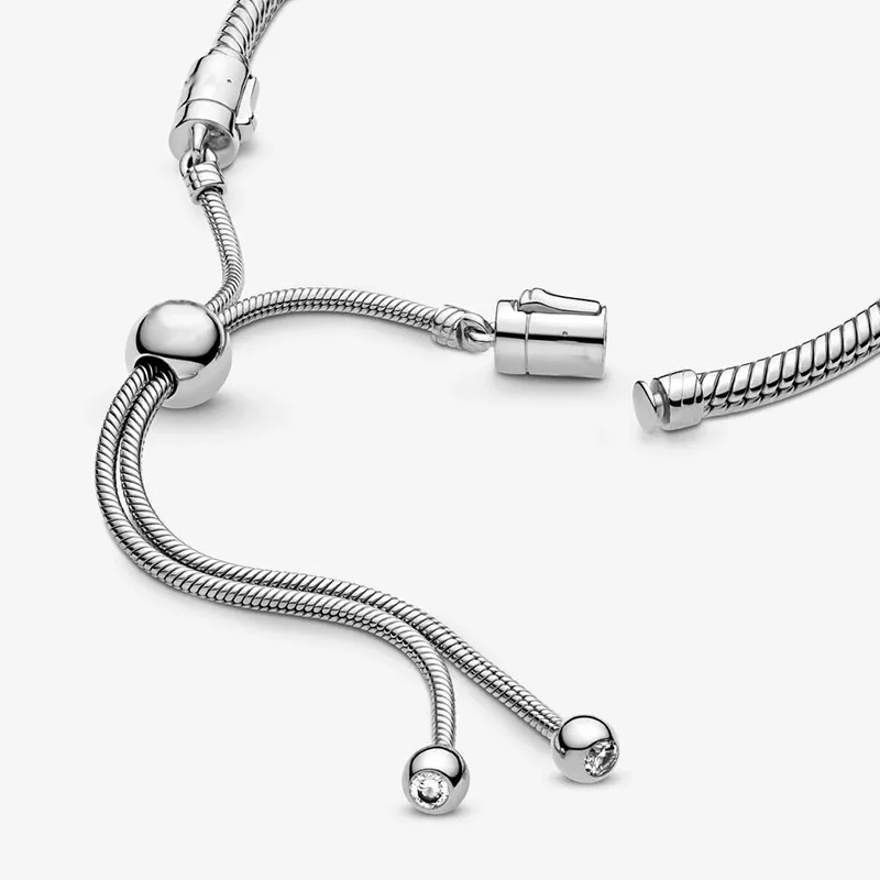 

Charms 925 Sterling Sterling Silve Moments Pave Heart Clasp Snake Chain Blue and Clear Snake Chain Sparkle Slider Bracelet