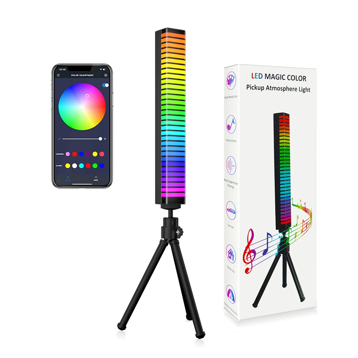 

3D RGB Sound Control Pickup Rhythm Lights 32 Atmosphere App Control Ambient Strip Lamp LED Night Light Bar for Party Car Desktop