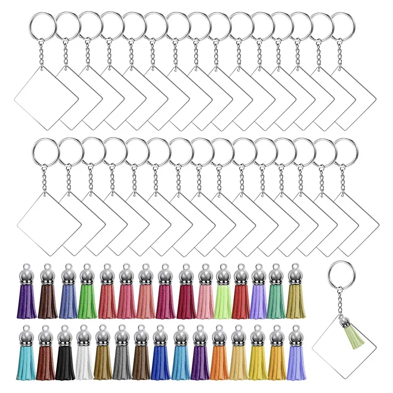 

Квадратные акриловые заготовки для брелоков, 120 шт, включая серебряные заготовки из акрила