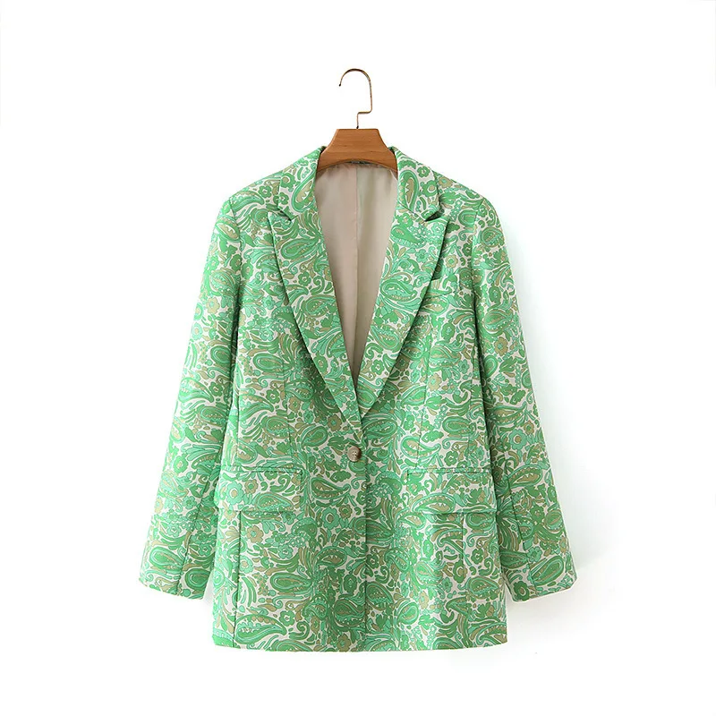 

Autumn 2020 new European and American style green flower printing fashion casual suit coat Blazer Oversize Femme Ukraine
